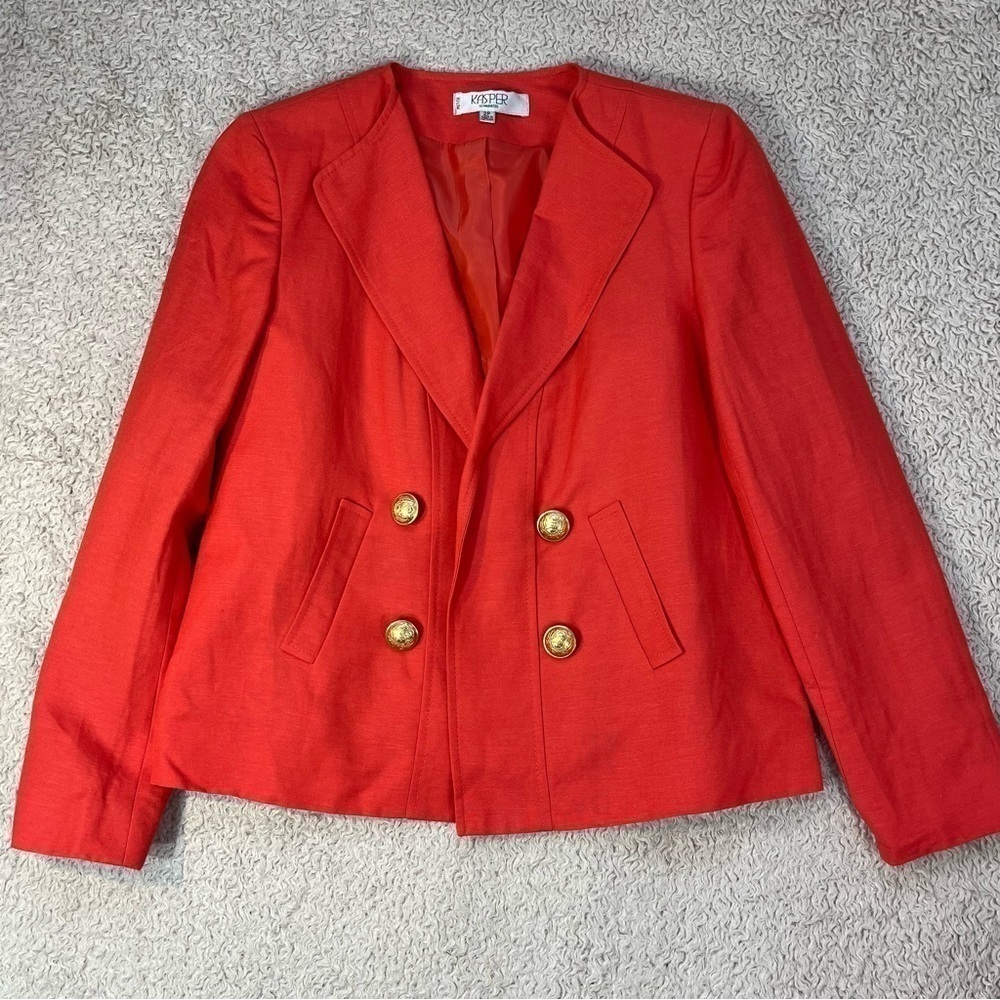 NWT San Miguel Island Linen Tangerine Blazer Lined Size 2P Gold Buttons Preppy